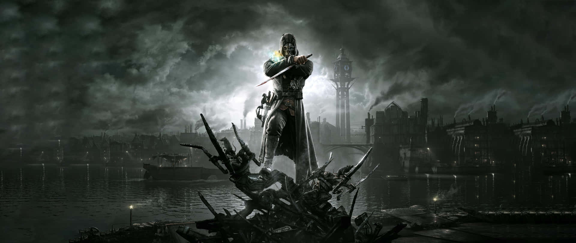 Dishonored Black And White Ultra Wide Gaming Wallpaper