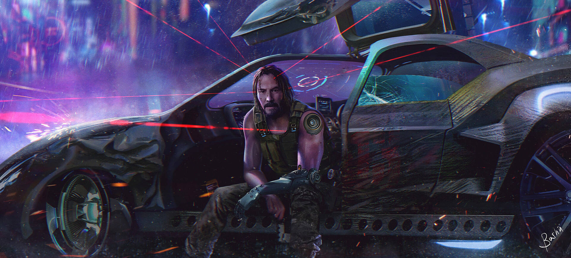 Ultrawide Cyberpunk Keanu Reeves Wallpaper