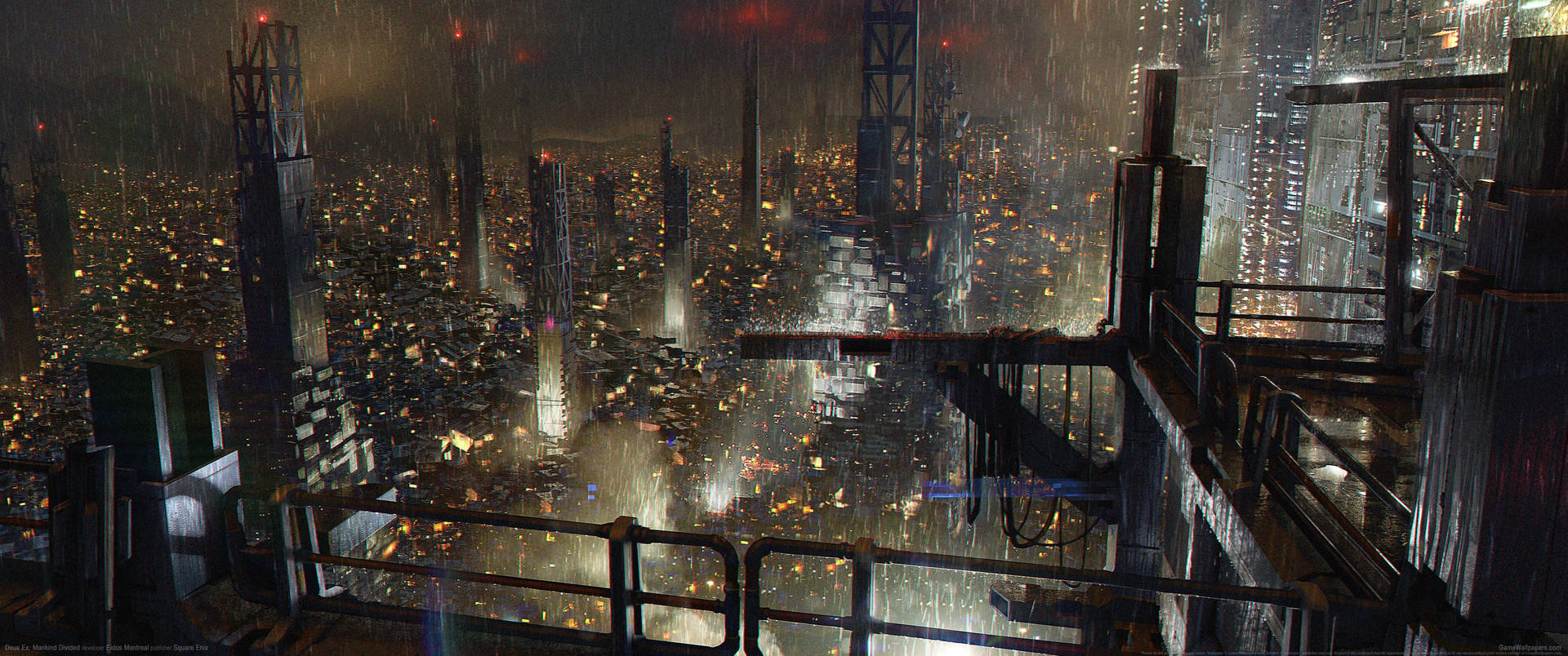 Ultrawide Cyberpunk Night City I Regnen Wallpaper