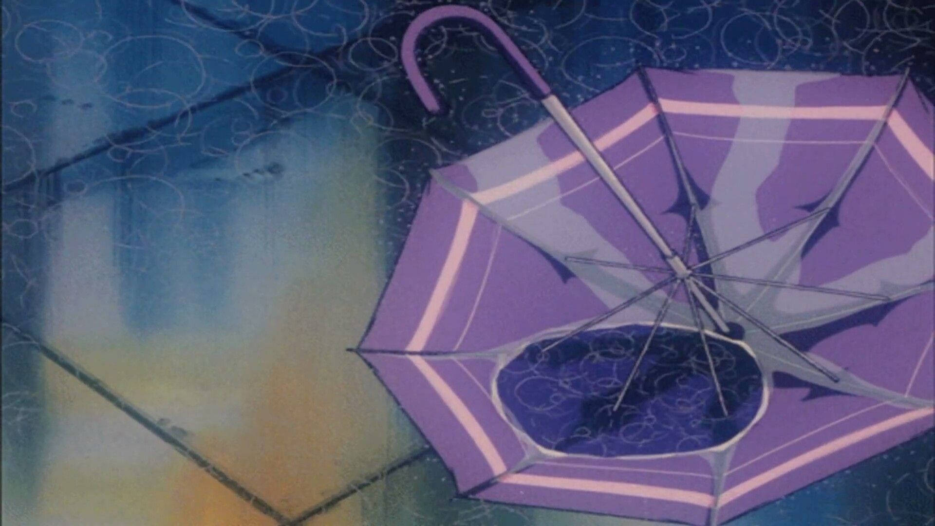 Download Umbrella In The Rain Retro Anime Aesthetic Wallpaper |  