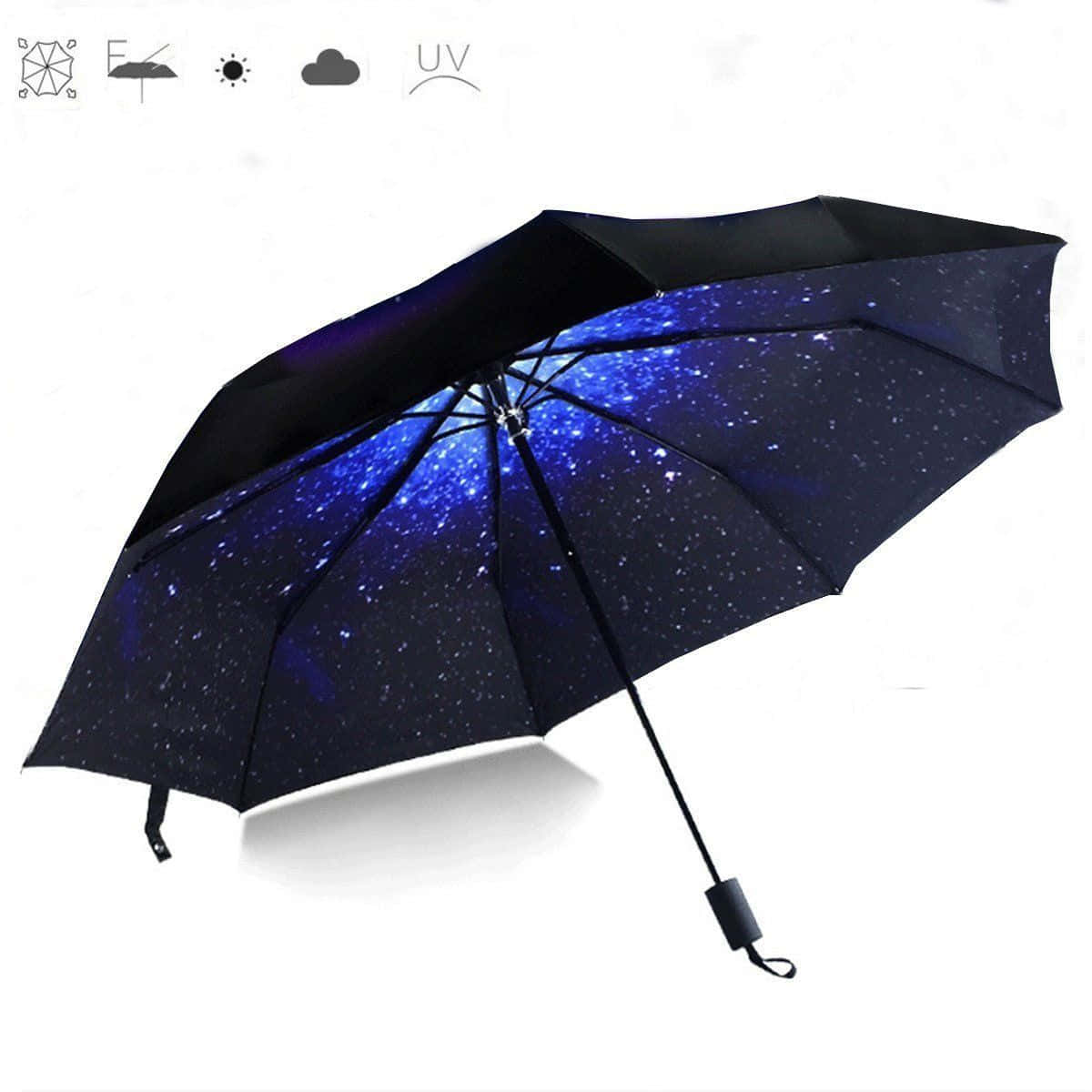 A Blue Umbrella With A Starry Sky Design
