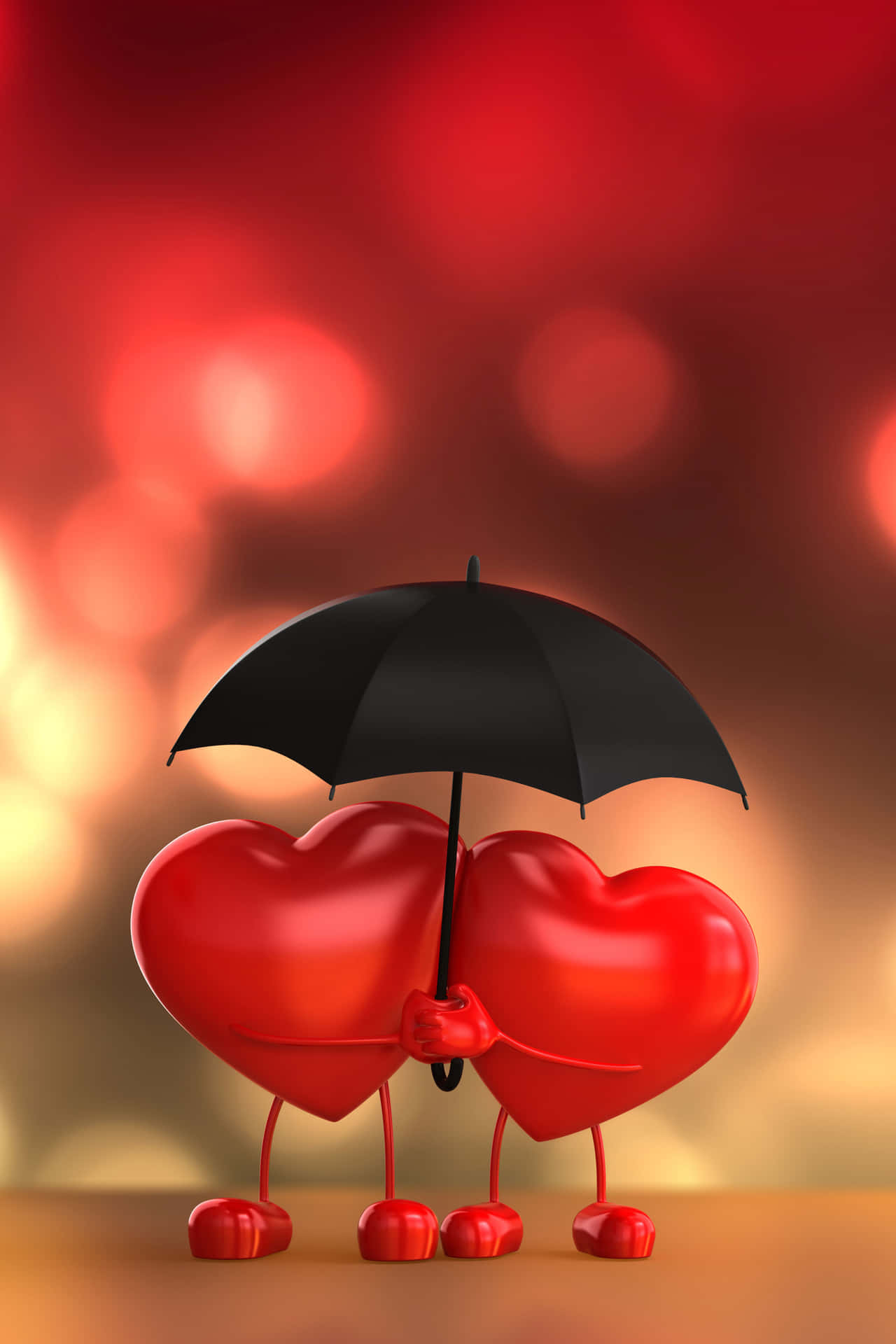 Two Red Hearts Holding An Umbrella