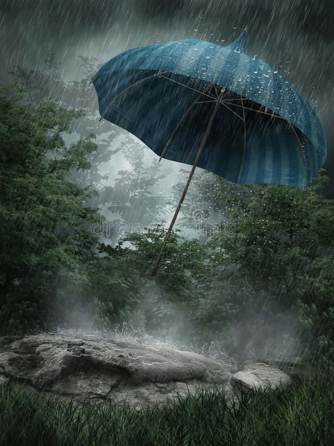Enkvinna Som Går I Regnet Med Ett Ljust Och Färgglatt Paraply. (this Sentence Describes The Wallpaper Image That Features A Woman Walking In The Rain With A Bright, Colorful Umbrella.)