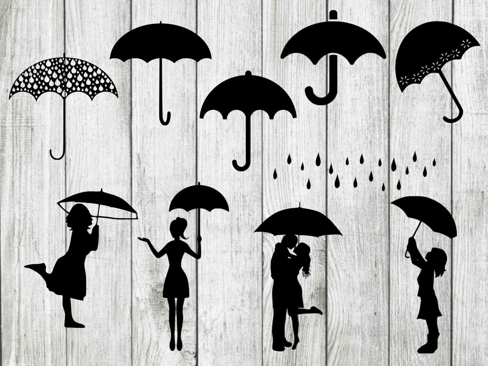 Umbrella Silhouettes Art Wallpaper