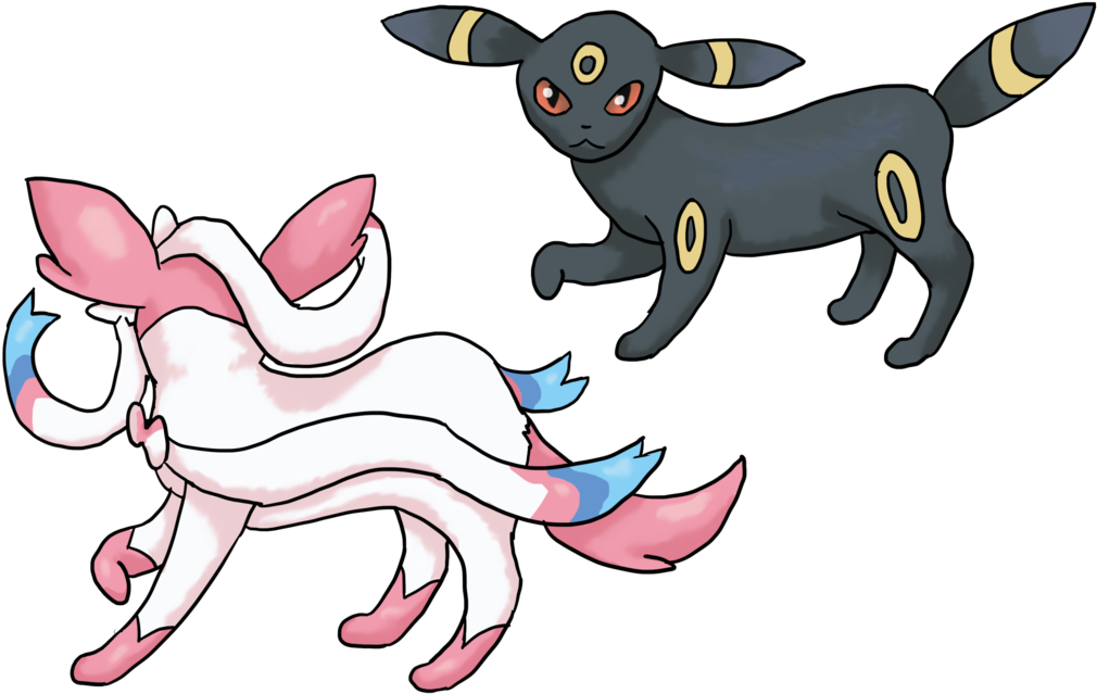 Umbreonand Sylveon Pokemon Illustration PNG