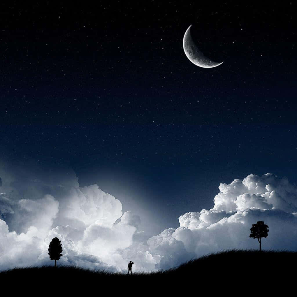 Unaimpresionante Noche Iluminada Por La Luna Sobre Un Paisaje Sereno.