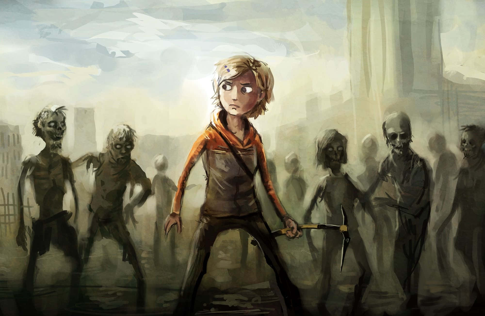 Unascena Intensa Di The Walking Dead Con I Personaggi Chiave Circondati Da Zombie.