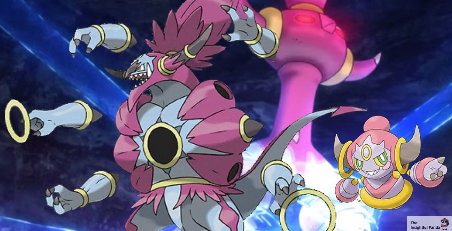 Caption: Fascinating Visualization of Hoopa in its Unbound and Confined Forms Wallpaper