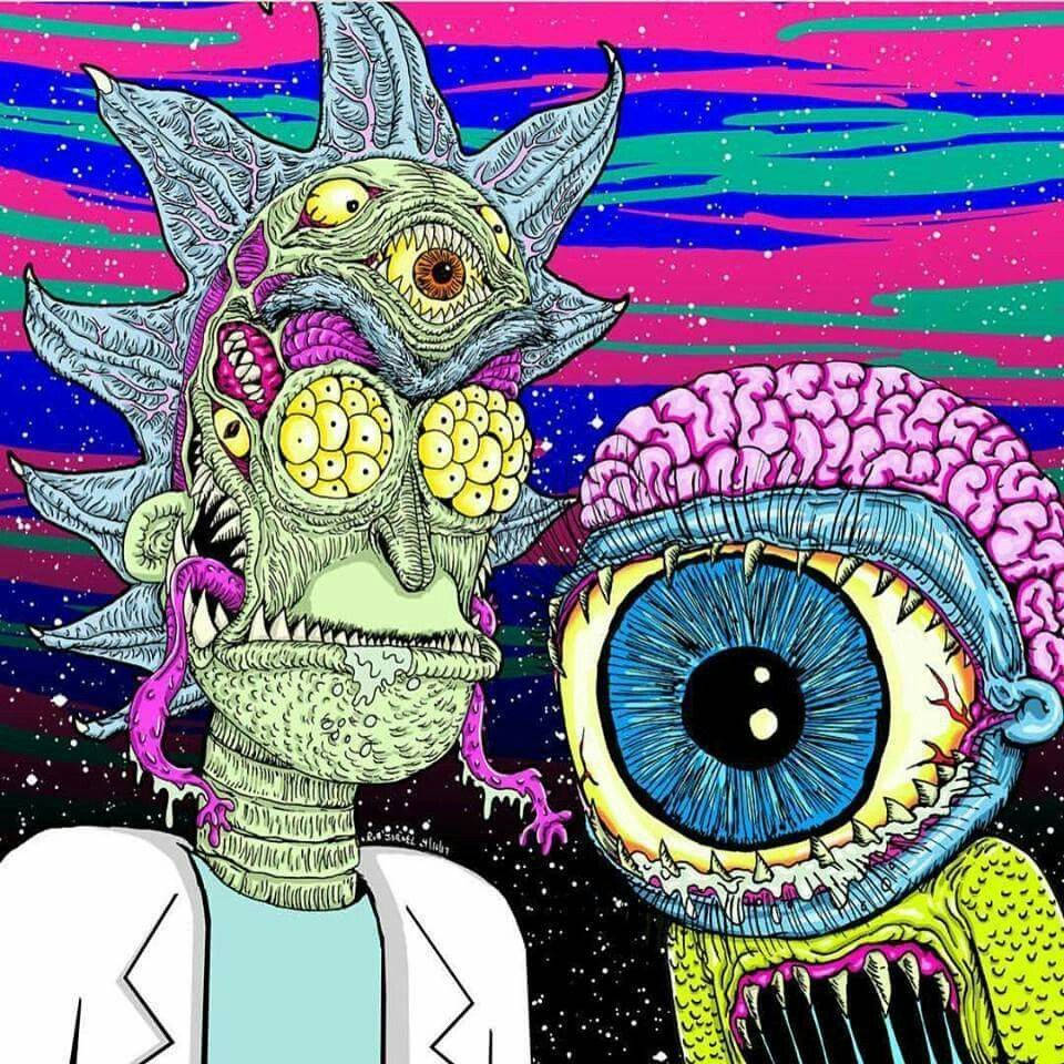 Uncanny Rick And Morty Trippy Background Wallpaper