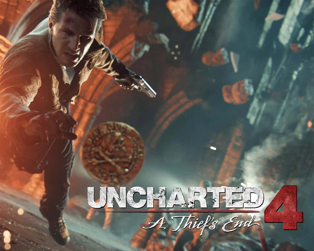 Nathan Drake løber gennem en farlig jungle i Uncharted 4. Wallpaper