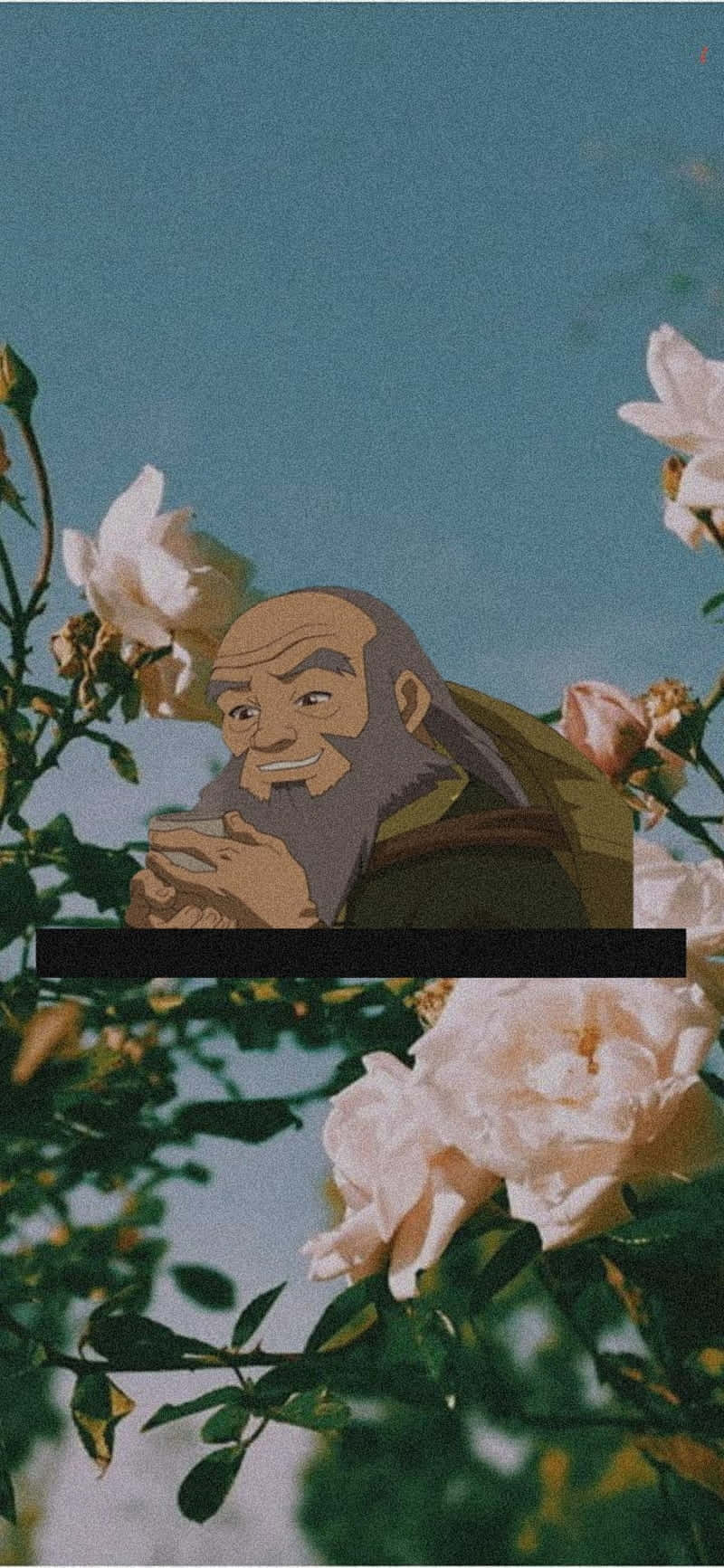 Oom Iroh Genietend Van Thee Tussen Bloemen Achtergrond