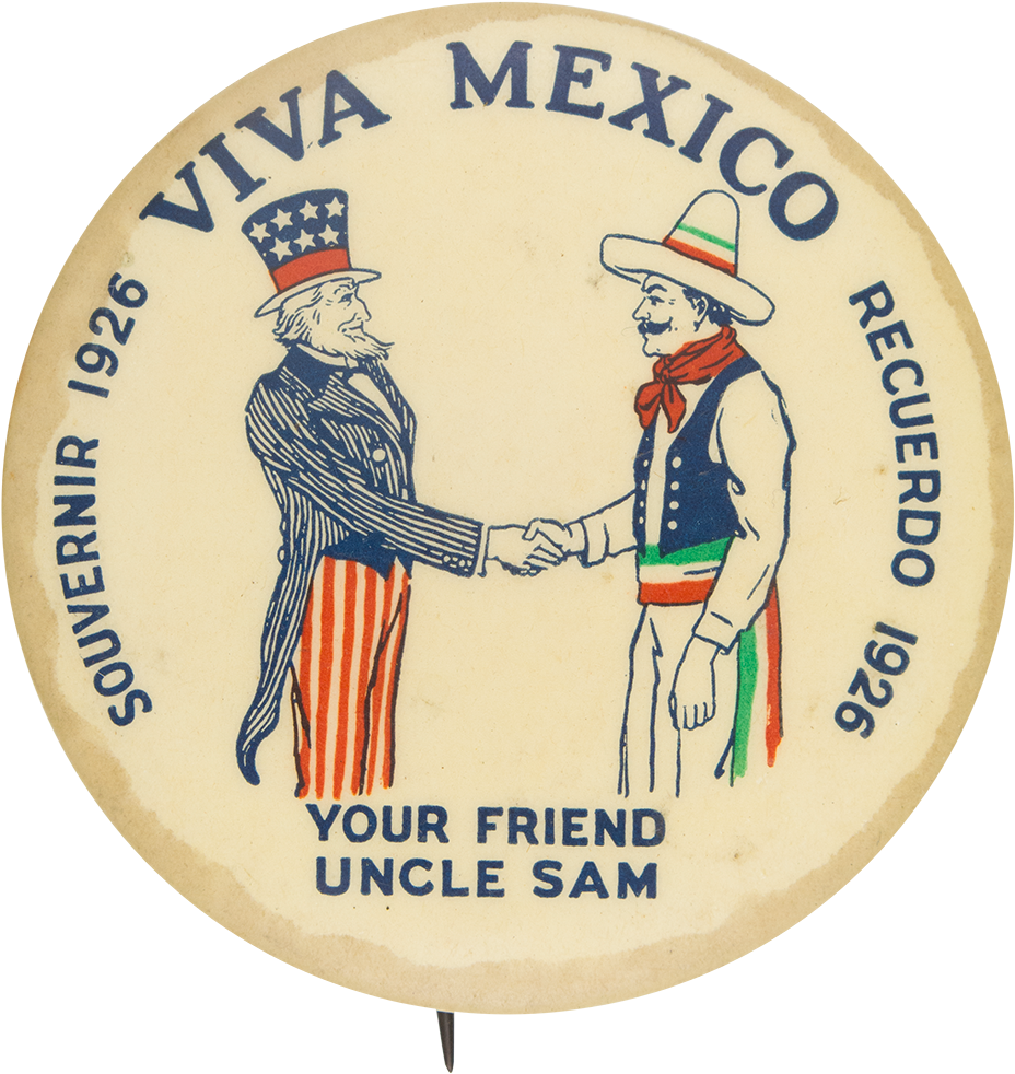 Uncle Sam Mexican Figure Handshake1926 Souvenir PNG