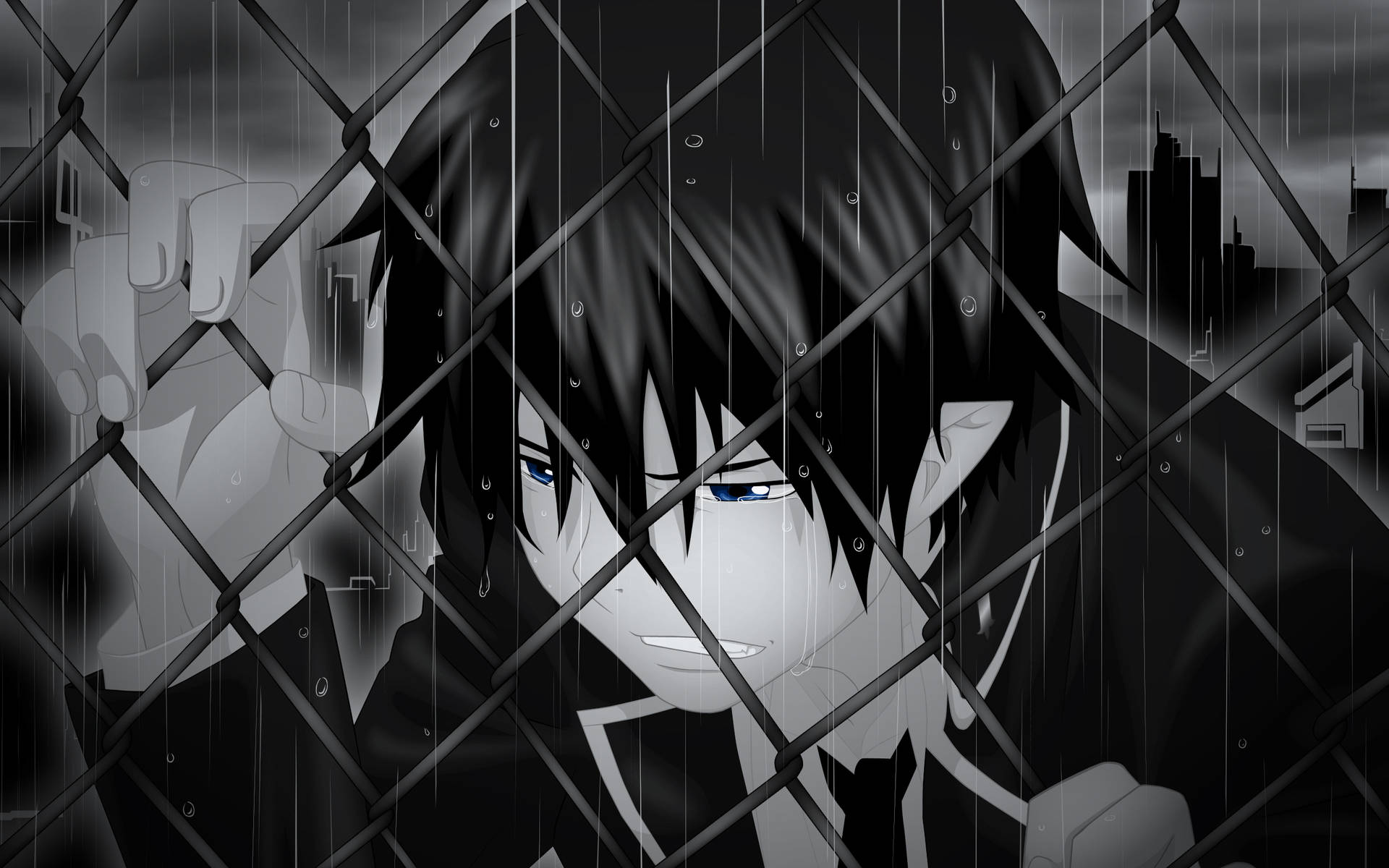 Under Rain Anime Boy Sad Aesthetic Wallpaper