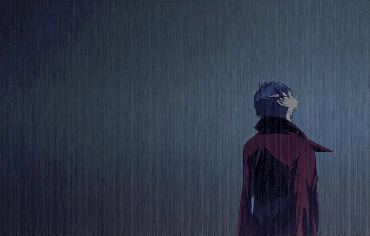 Unterdem Regen Anime Junge Traurig Ästhetik Wallpaper
