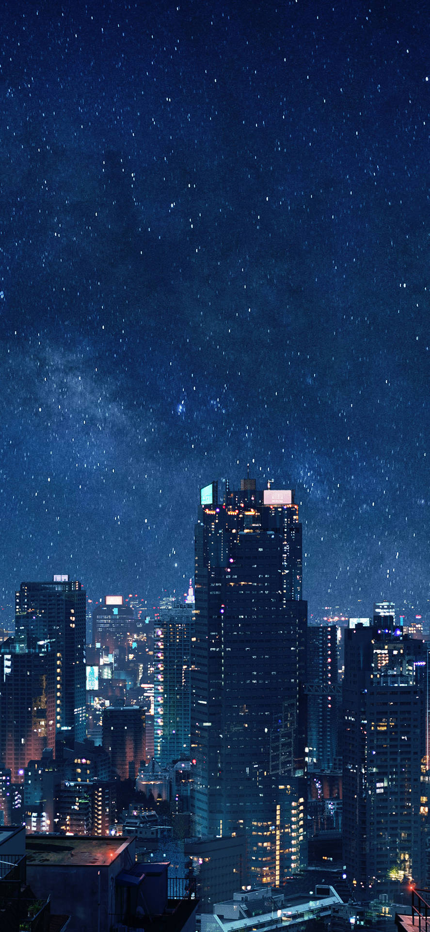 Under The Starry Night City Background Wallpaper