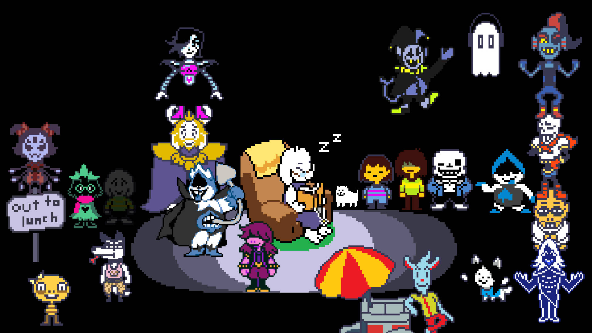 Human and Monster friends from the popular game series, Undertale and Deltarune Wallpaper
