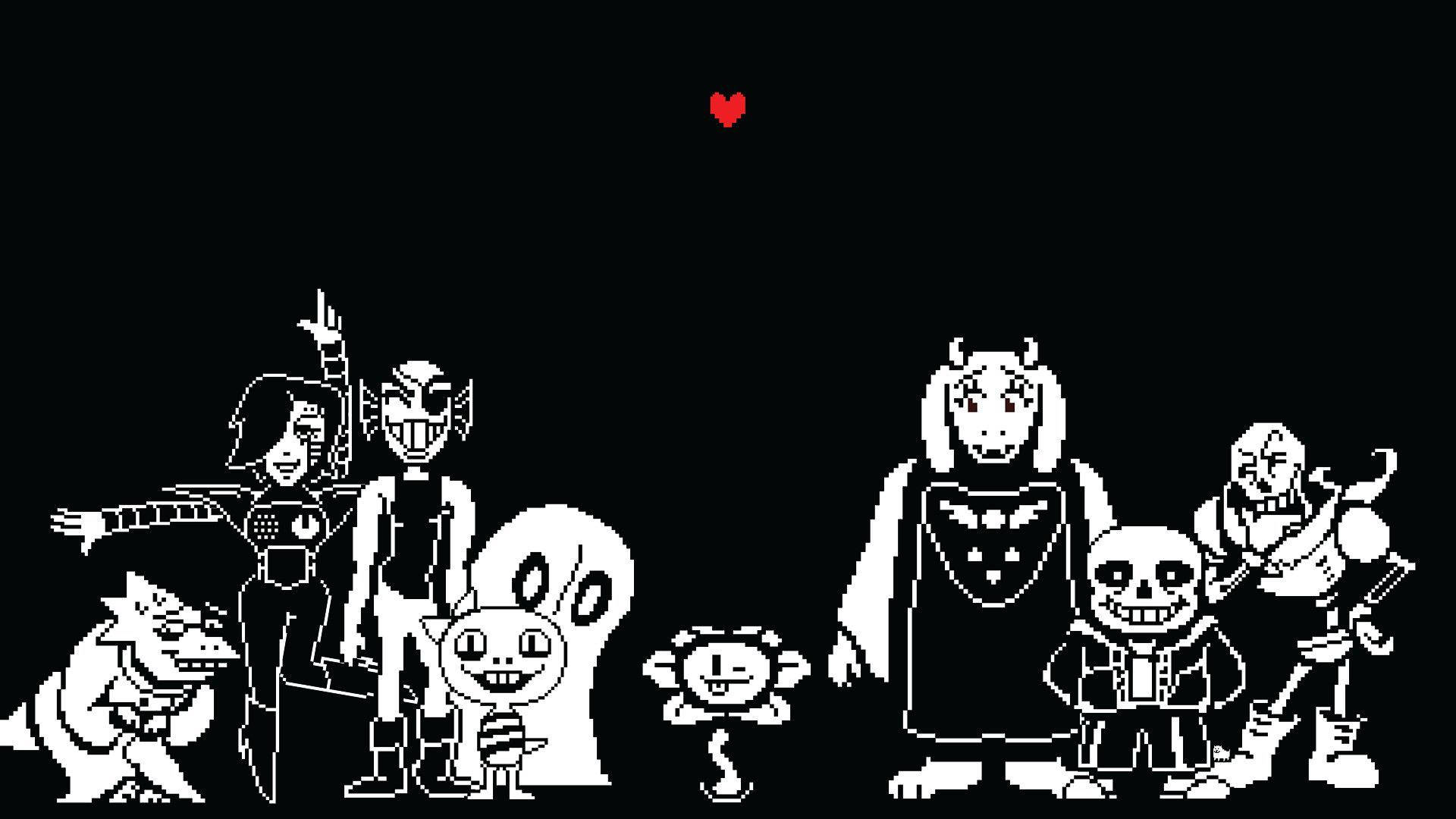 Undertale black and white characters in pixel wallpaper.