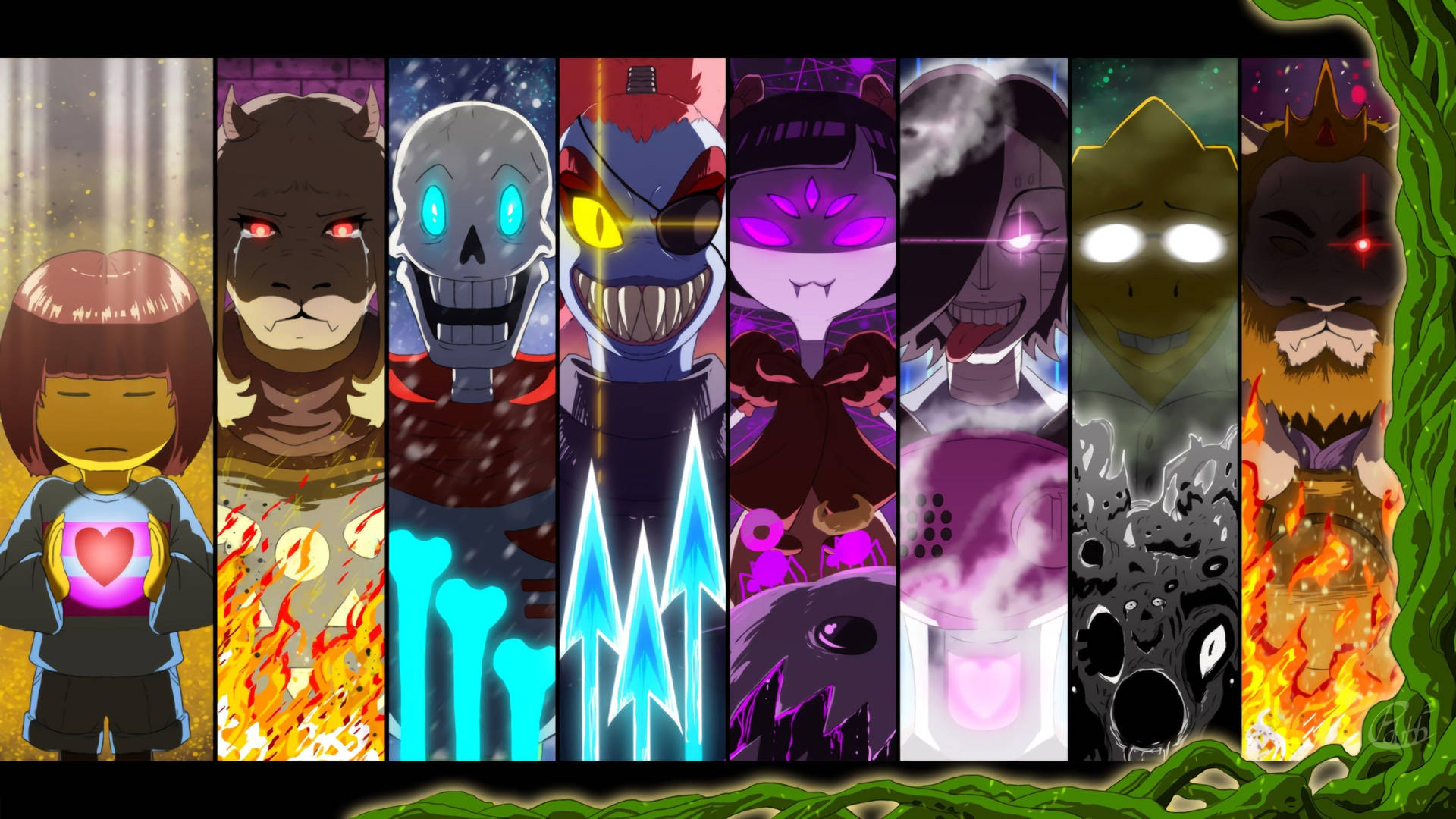 Undertale panel collage of characters wallpaper.