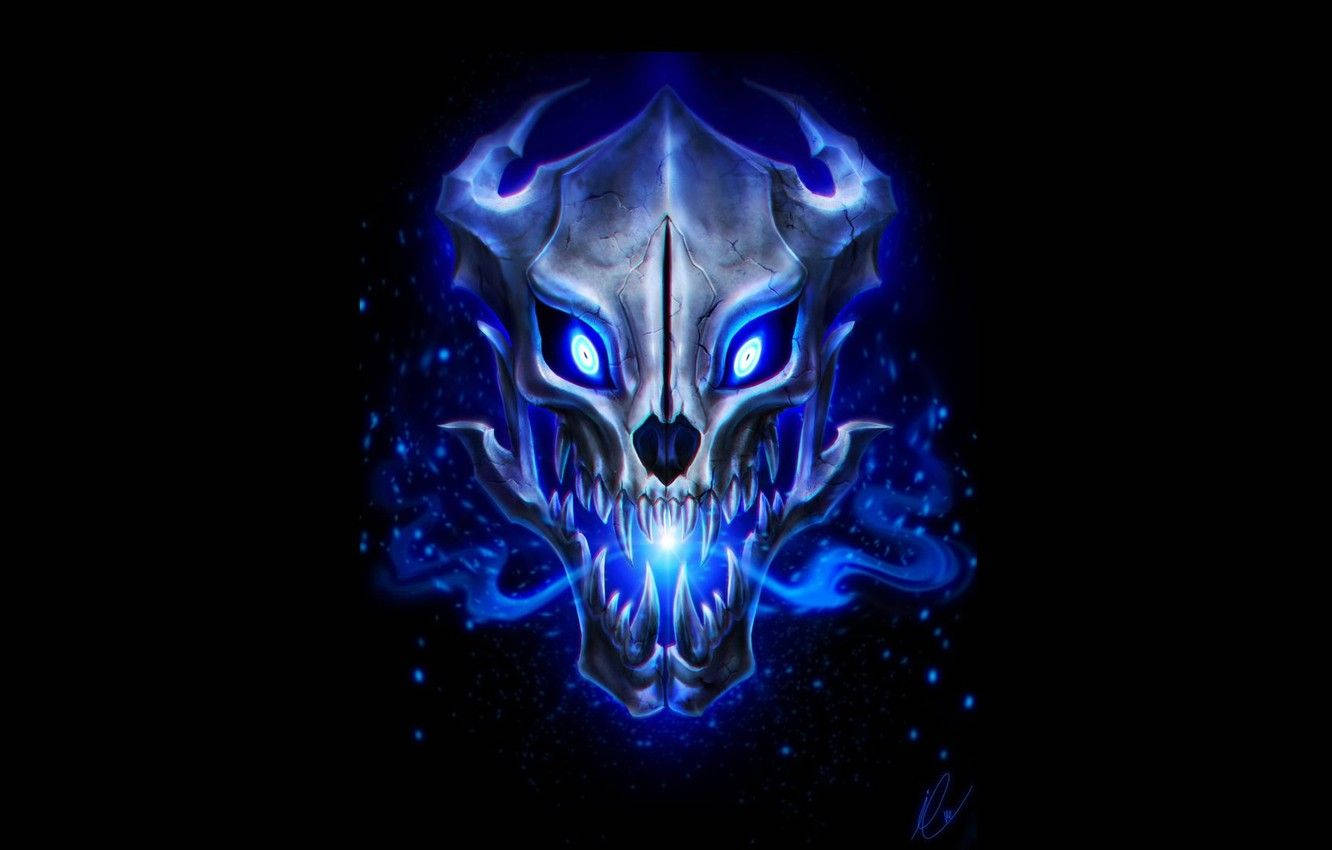 Undertale skeleton skull with blue flames wallpaper.