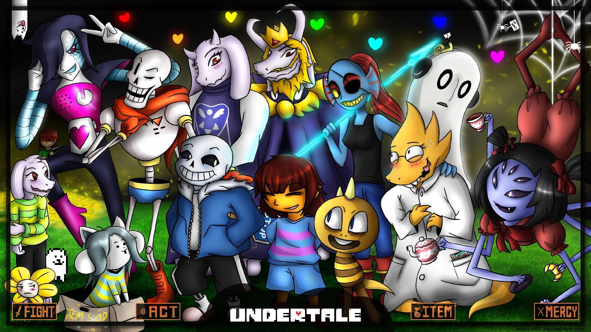 Undertale characters share a happy moment. Wallpaper