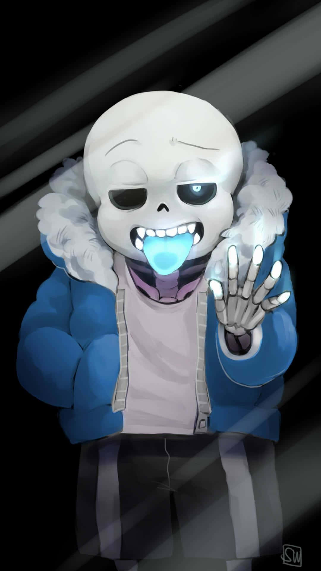 A Skeleton With A Blue Jacket And Blue Gloves Wallpaper
