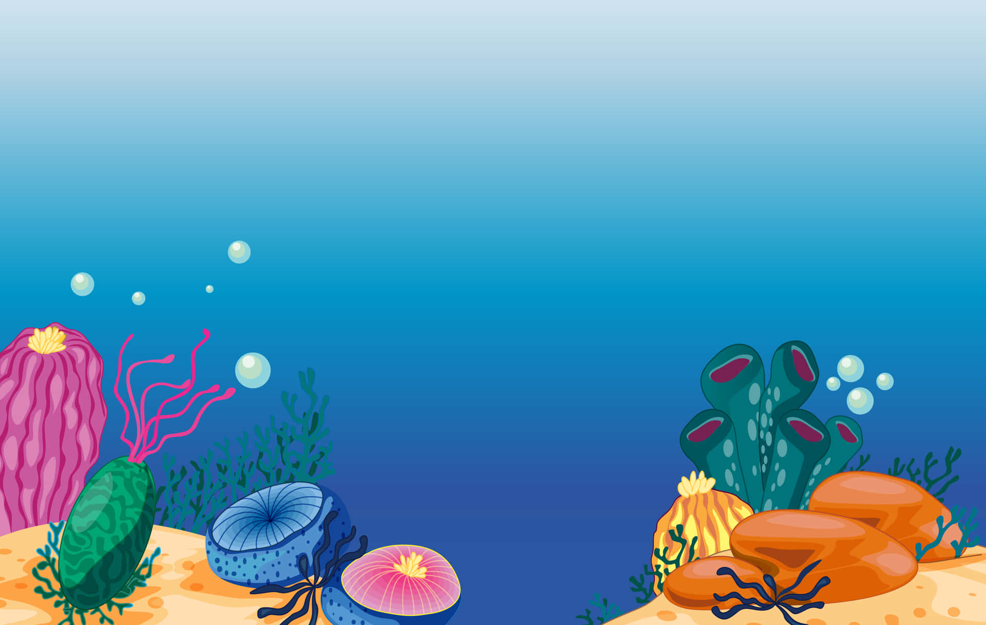 A Cartoon Background With Corals And Fish