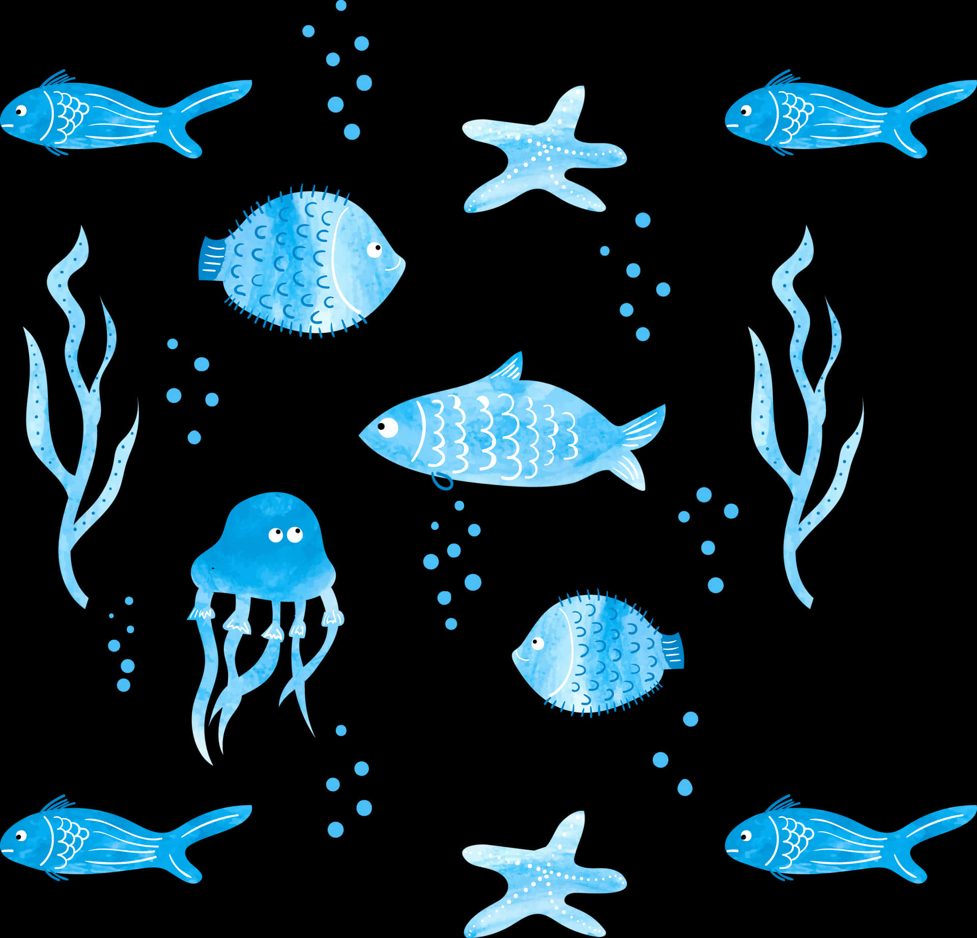Underwater Cartoon Fishand Sea Life PNG