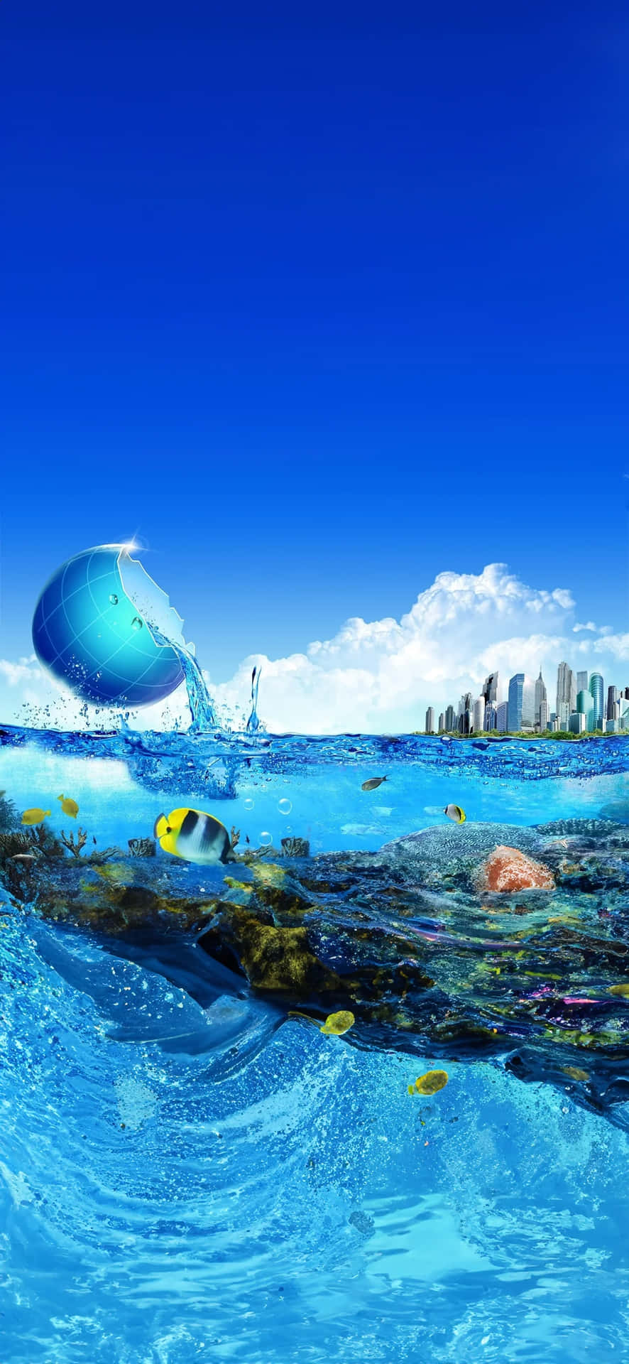 Underwater Cityscape Fusion Wallpaper