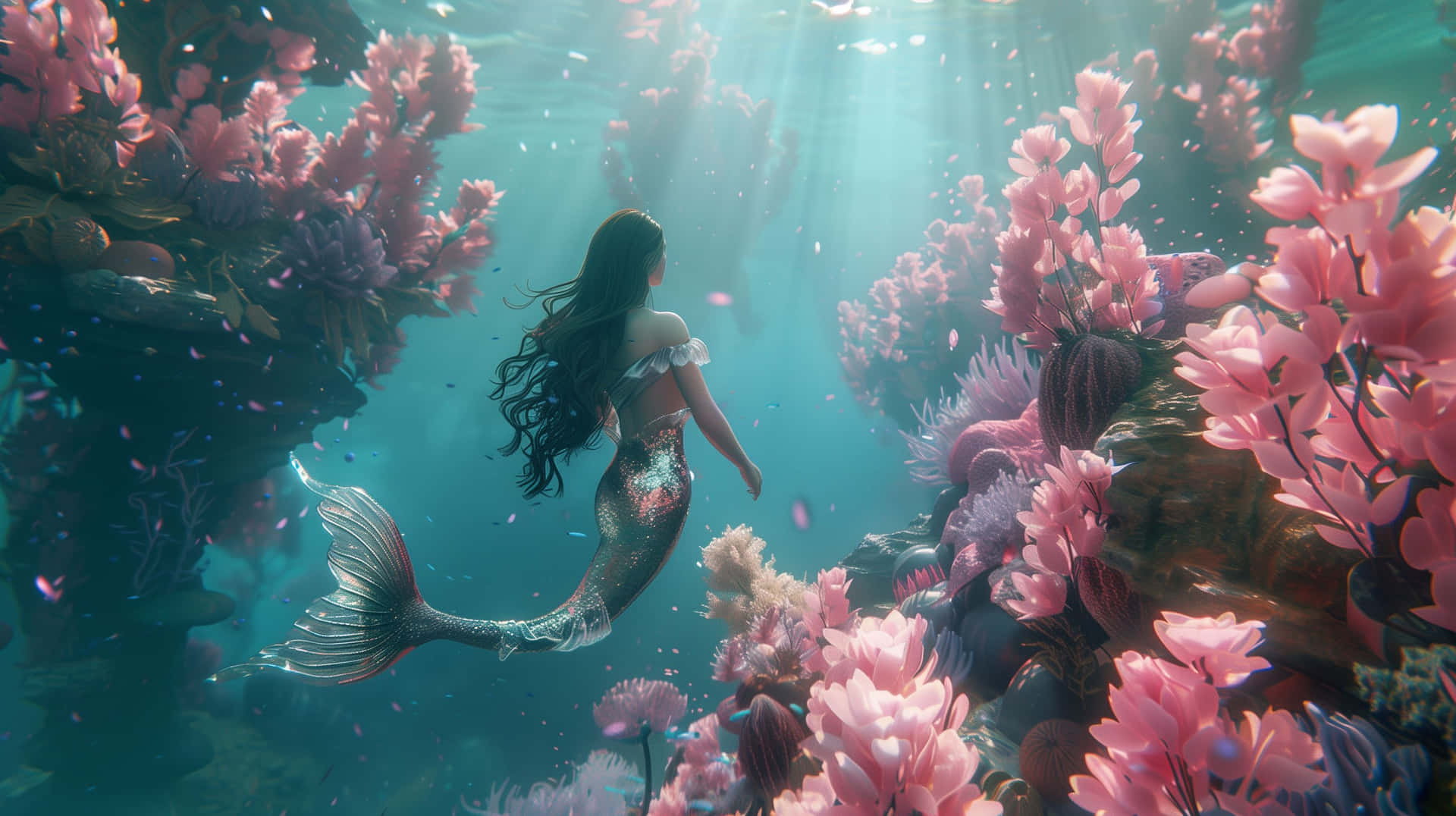 Underwater_ Mermaid_ Among_ Coral_ Reefs.jpg Wallpaper