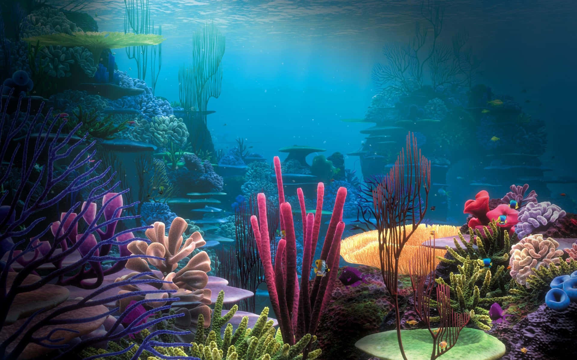 A Colorful Underwater Scene With Corals And Fish