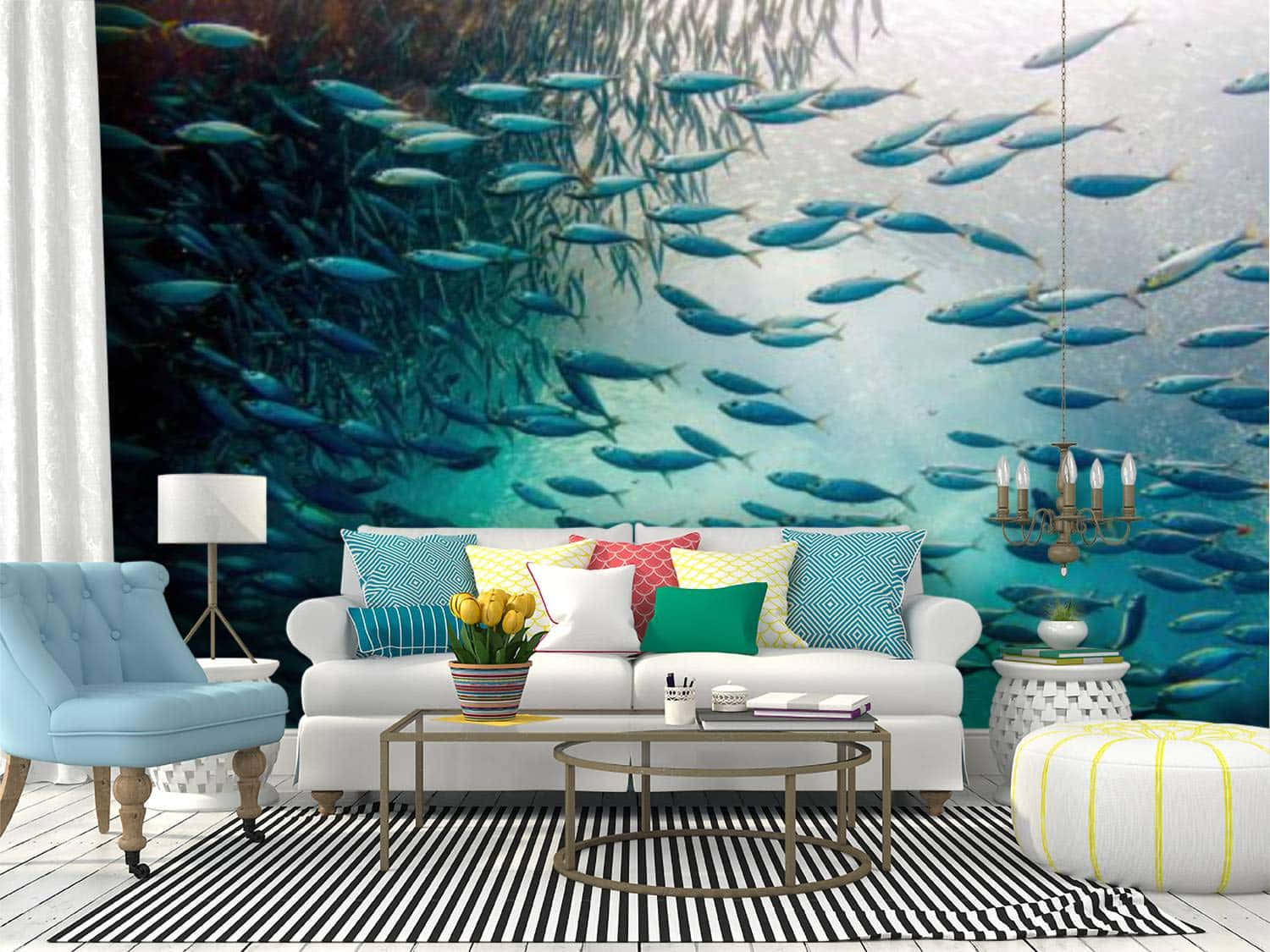 Underwater Sardine School Wall Mural Living Room Wallpaper