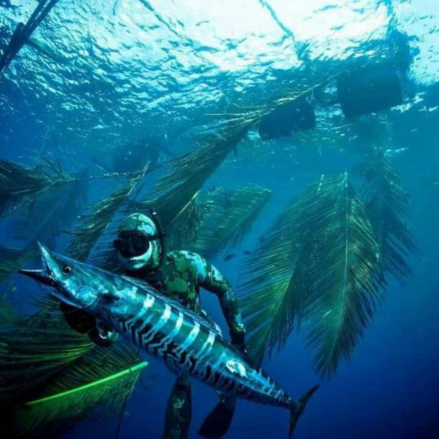 Underwater Spearfishing Wahoo Catch Wallpaper