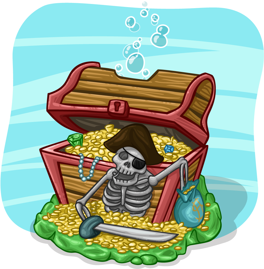 Underwater Treasure Chestwith Skeleton Pirate PNG