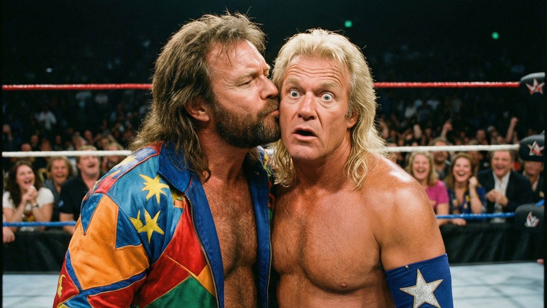 Terry Gordy mencium Kevin Von Erich di ring, momen lucu.