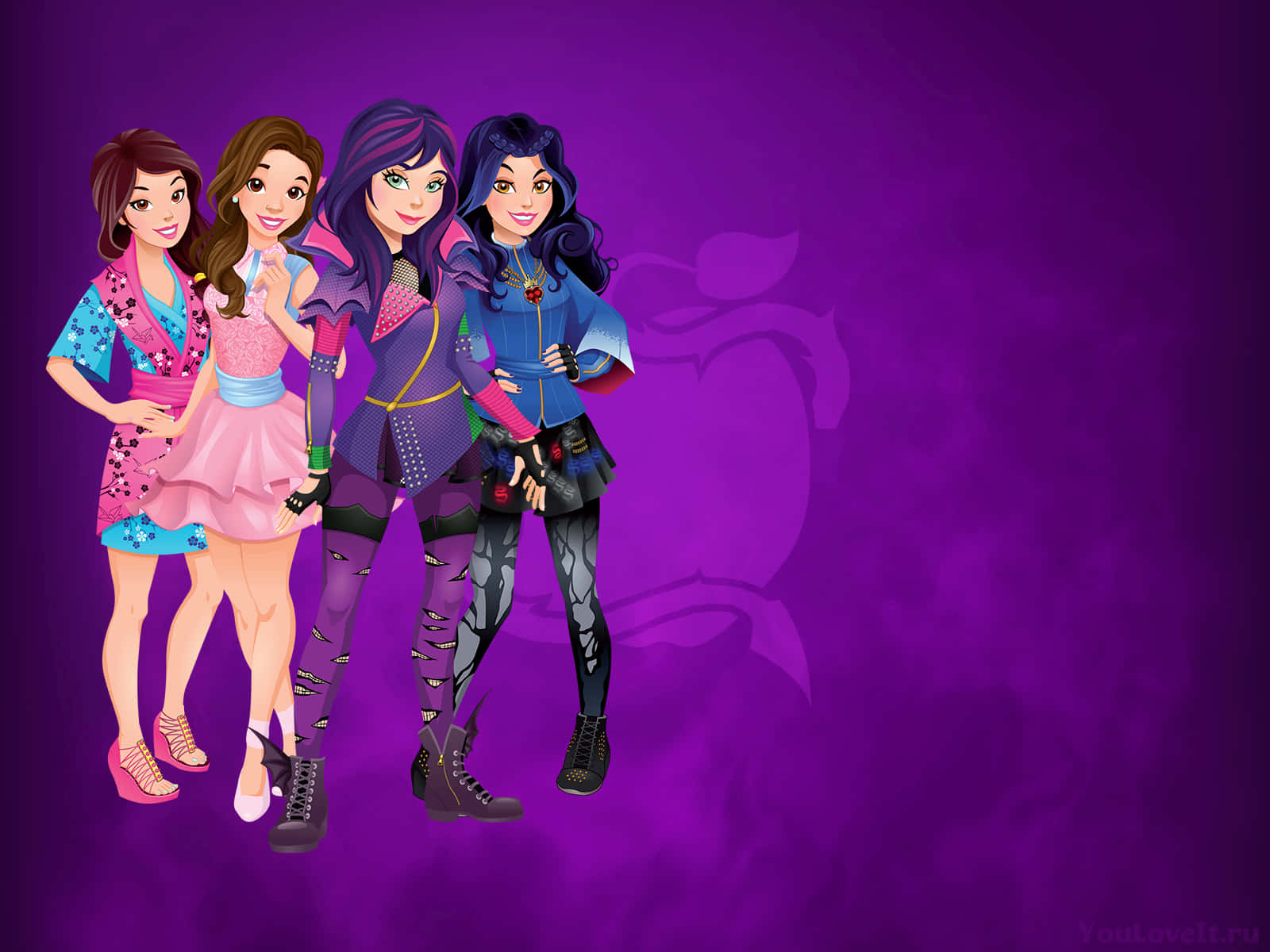 Ungruppo Di Vivaci Personaggi Di Descendants Che Si Dispongono Nelle Loro Iconiche Tenute.