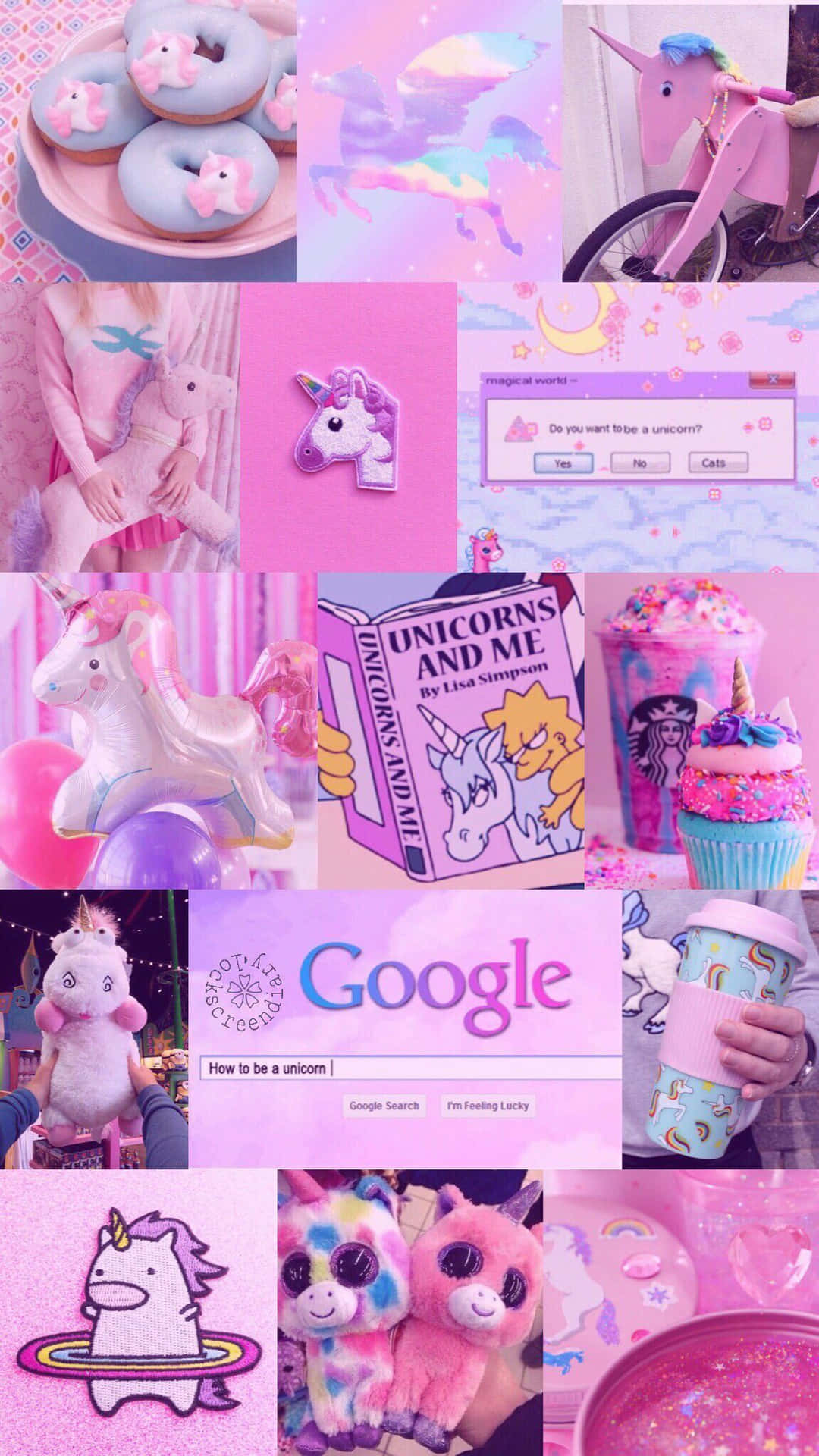 Pink Collage Unicorn Aesthetic Wallpaper