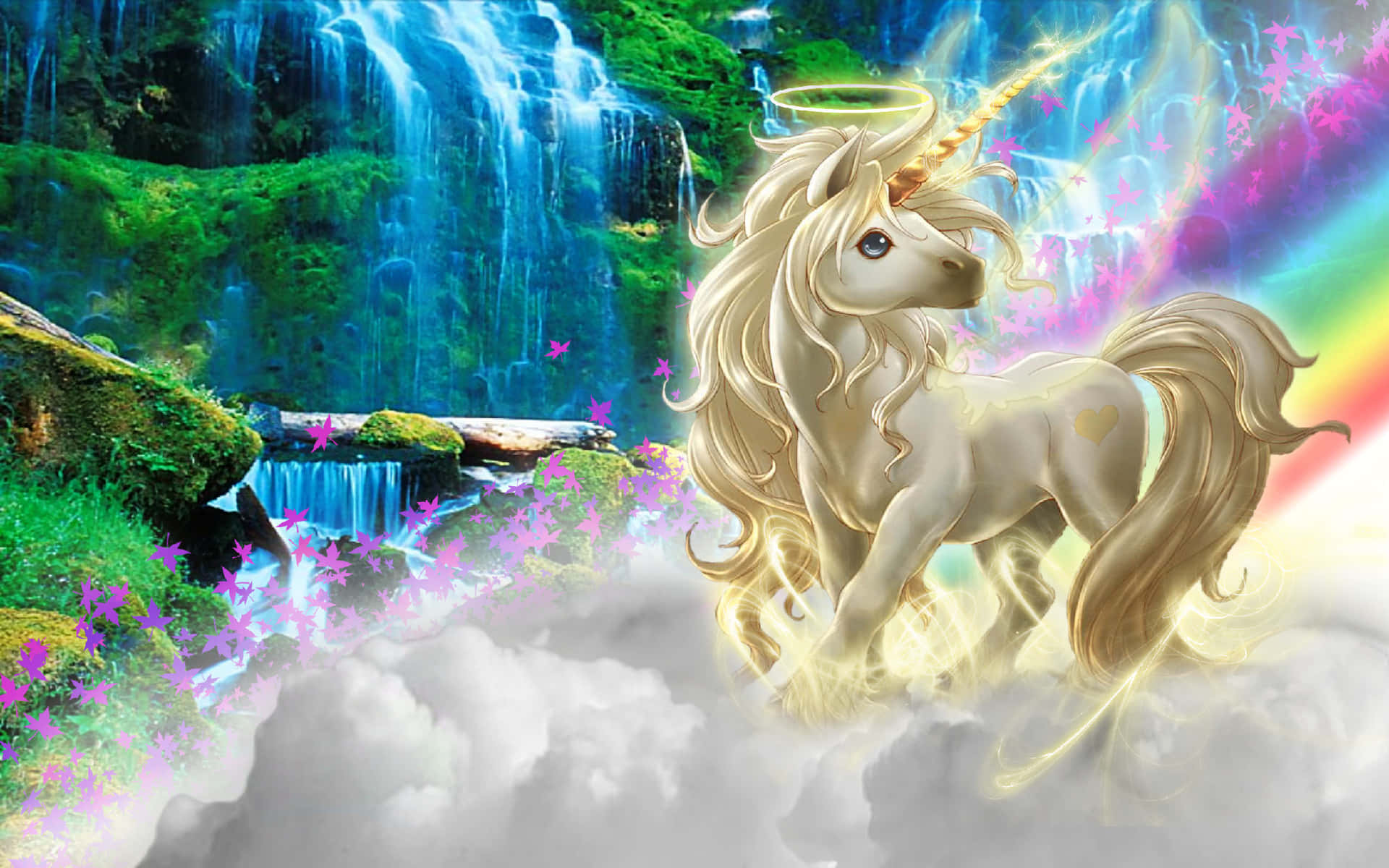 Unicorn Surrounded By Clouds Background