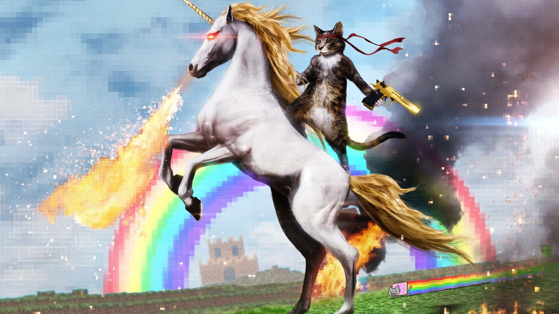 Funny Unicorn And Cat Background