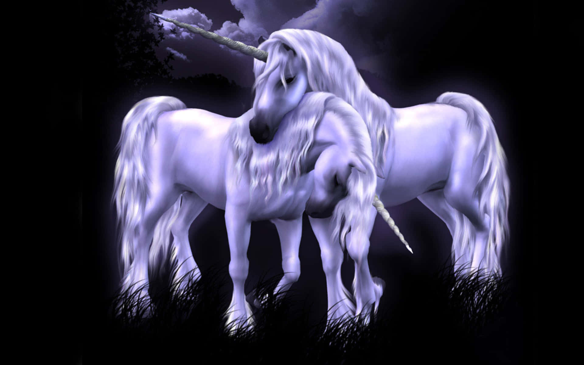White Magical Unicorns Cuddling Background