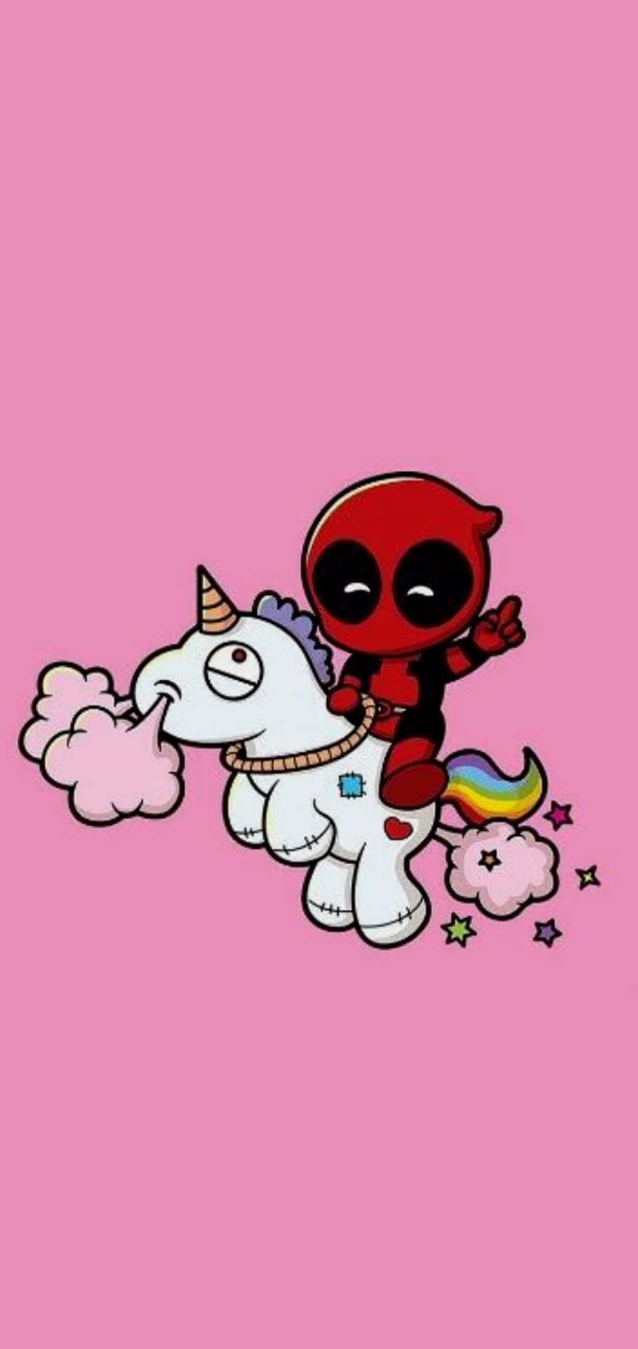 Unicorn And Chibi Deadpool On Pink Background