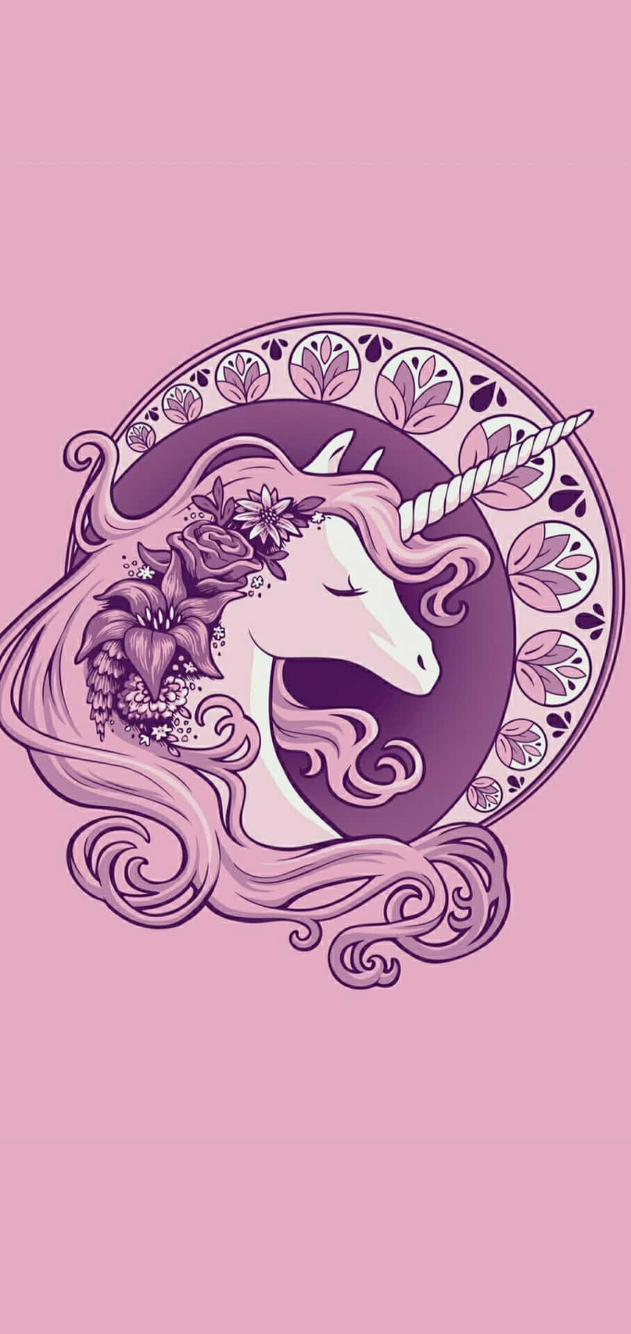 Unicorn In Pink Monochrome Background