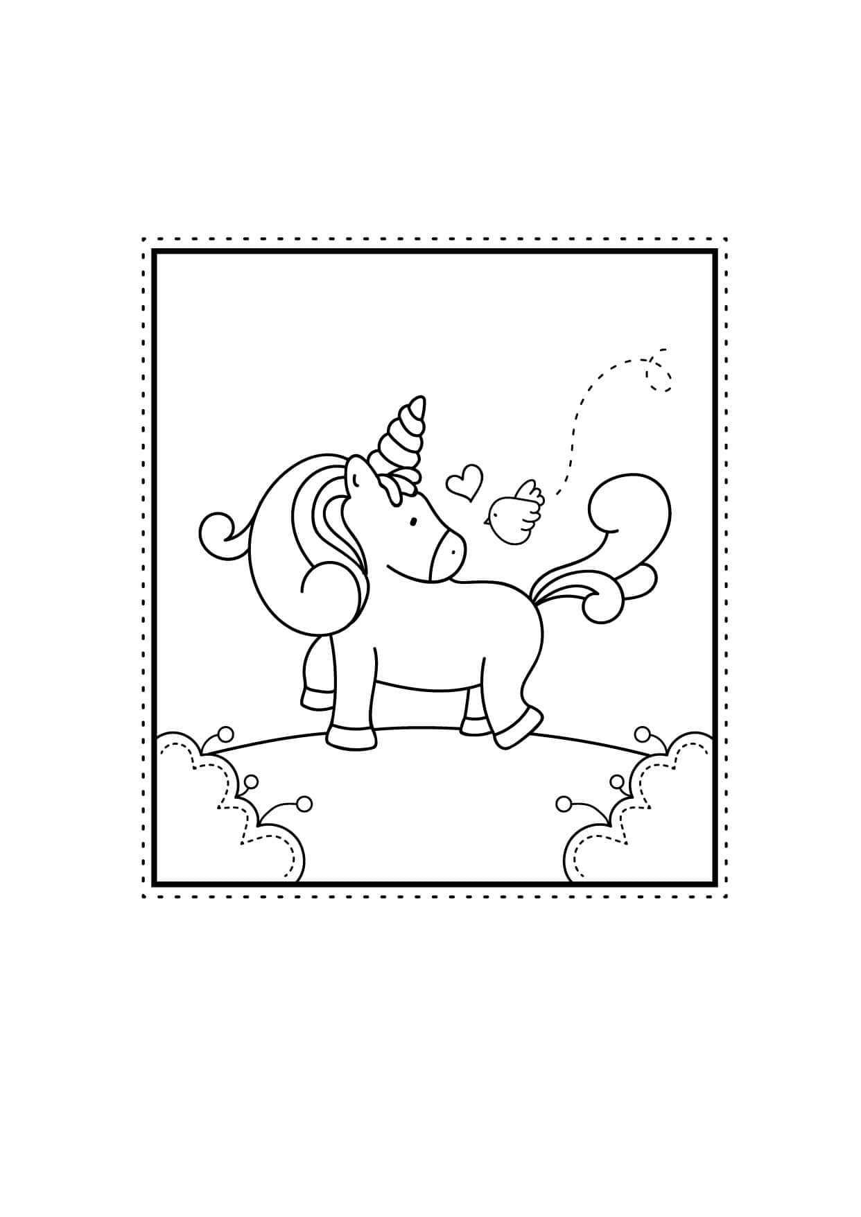 Bird And Unicorn Coloring Picture