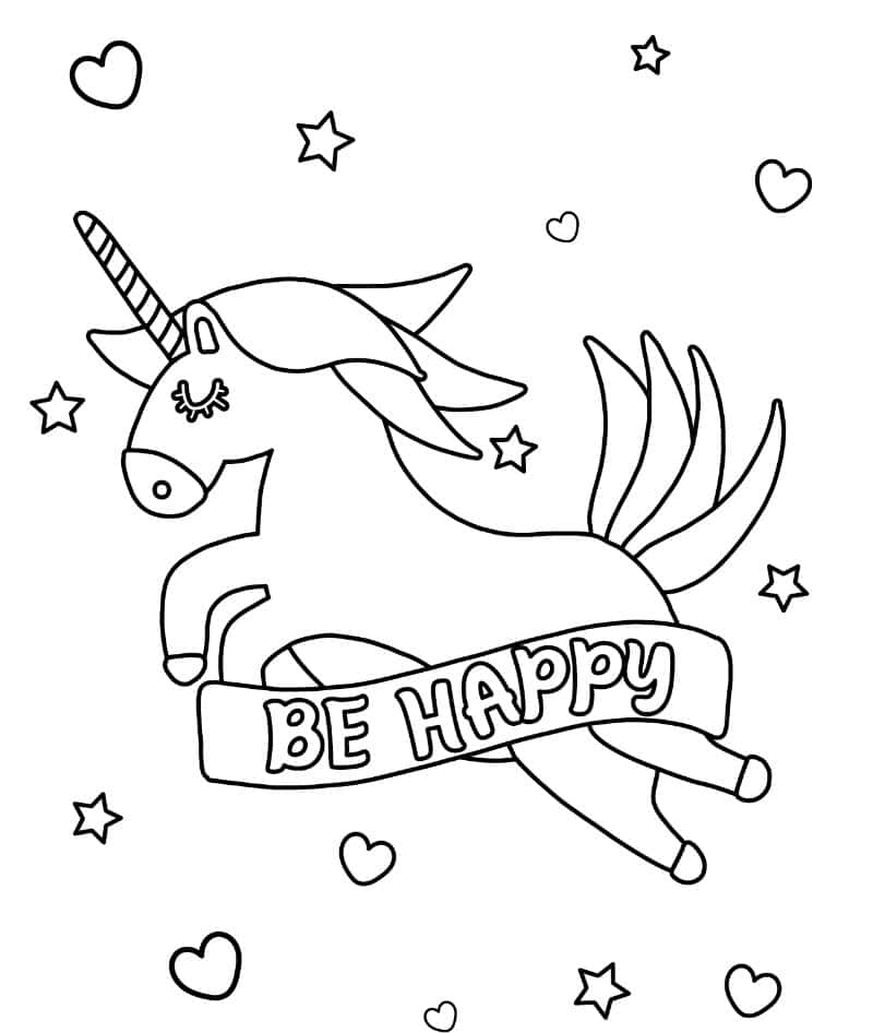 Be Happy Unicorn Coloring Picture