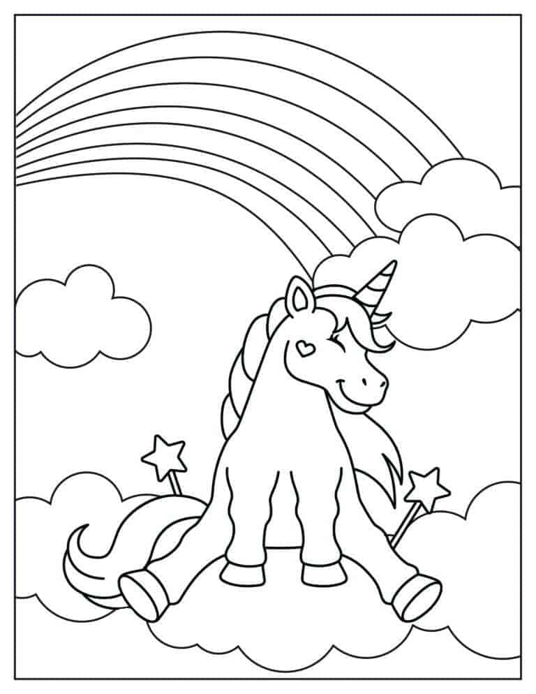 Rainbow Clouds Unicorn Coloring Picture