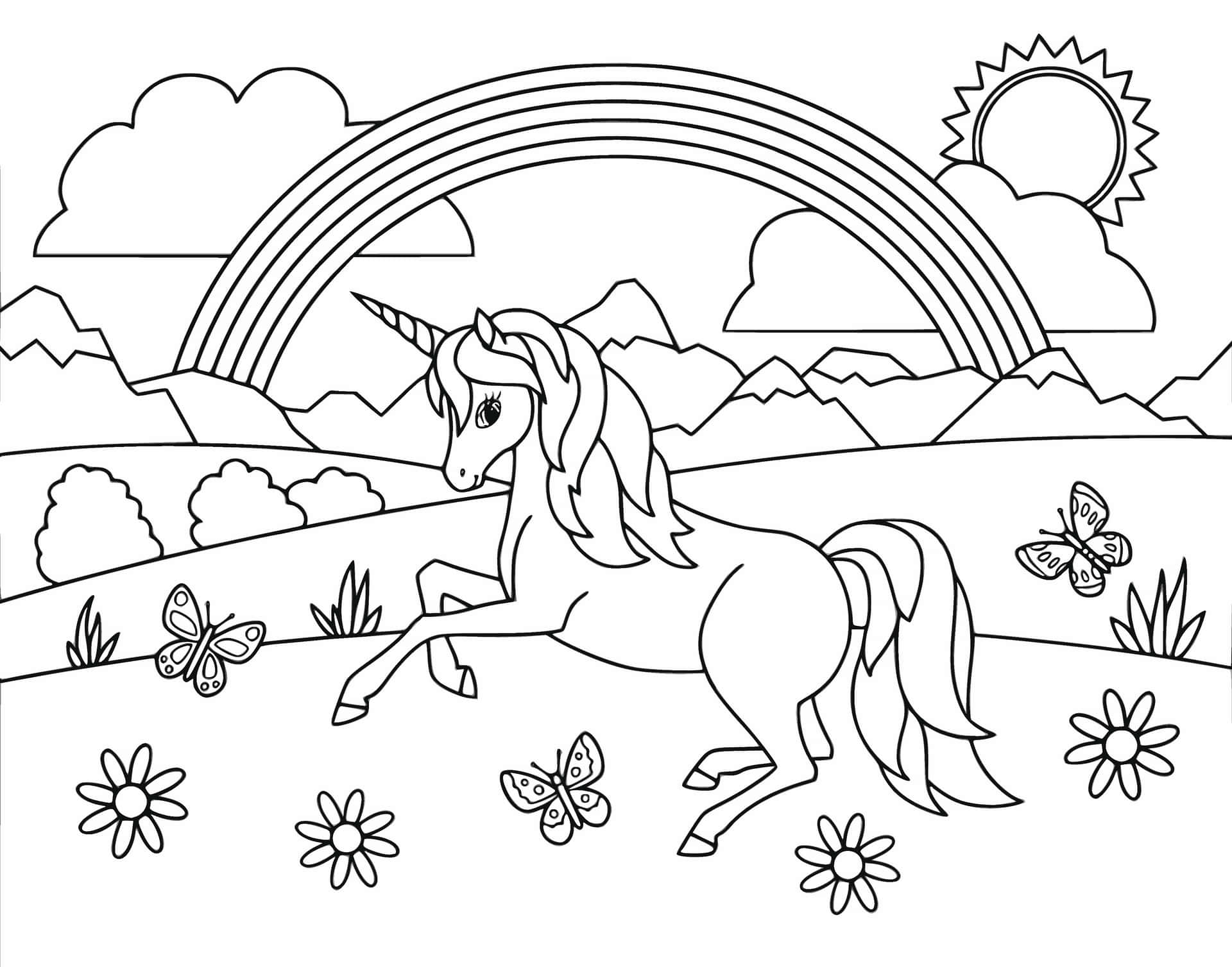 Rainbow View Unicorn Coloring Picture