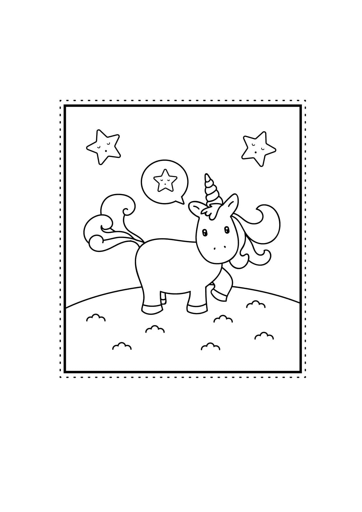 Stars Unicorn Coloring Page Picture