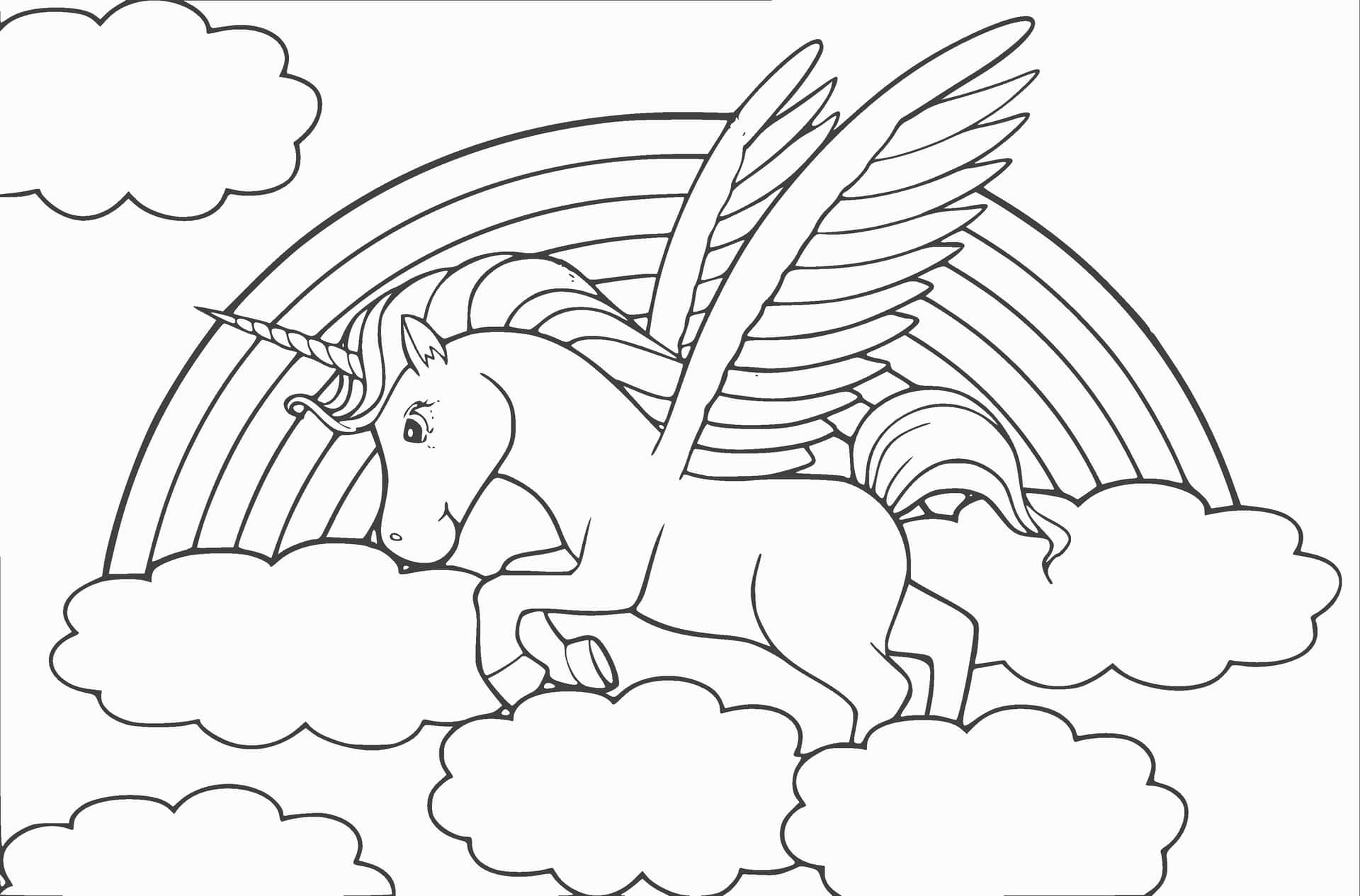 Rainbow Flying Unicorn Coloring Picture