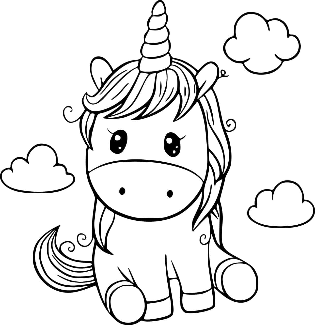 Sitting Baby Unicorn Coloring Picture