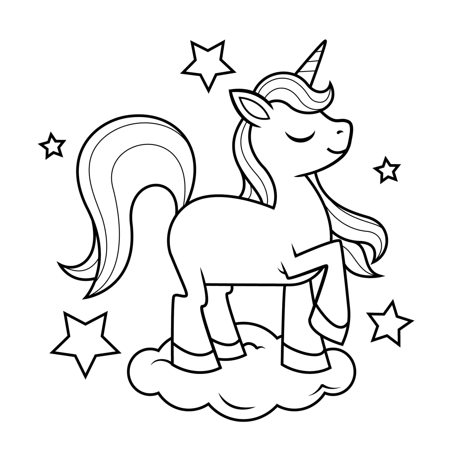Closed Eyes Unicorn Coloring Picture