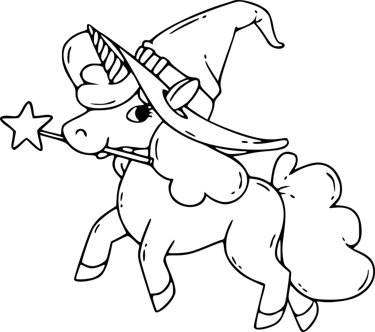 Wizard Hat Unicorn Coloring Picture